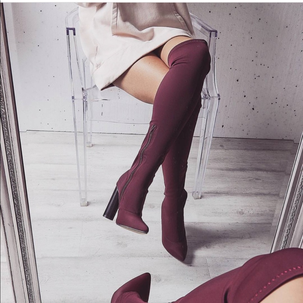 Burgundy high knee boots size 10